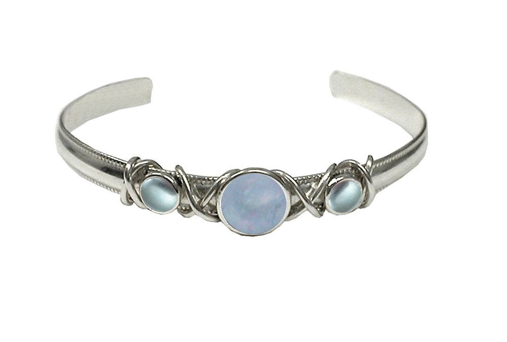 Sterling Silver Hand Made Cuff Bracelet With White Moonstone